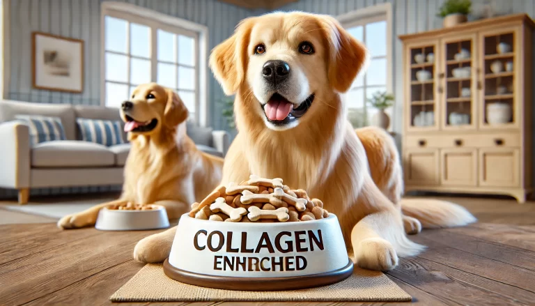 A dog eating collagen