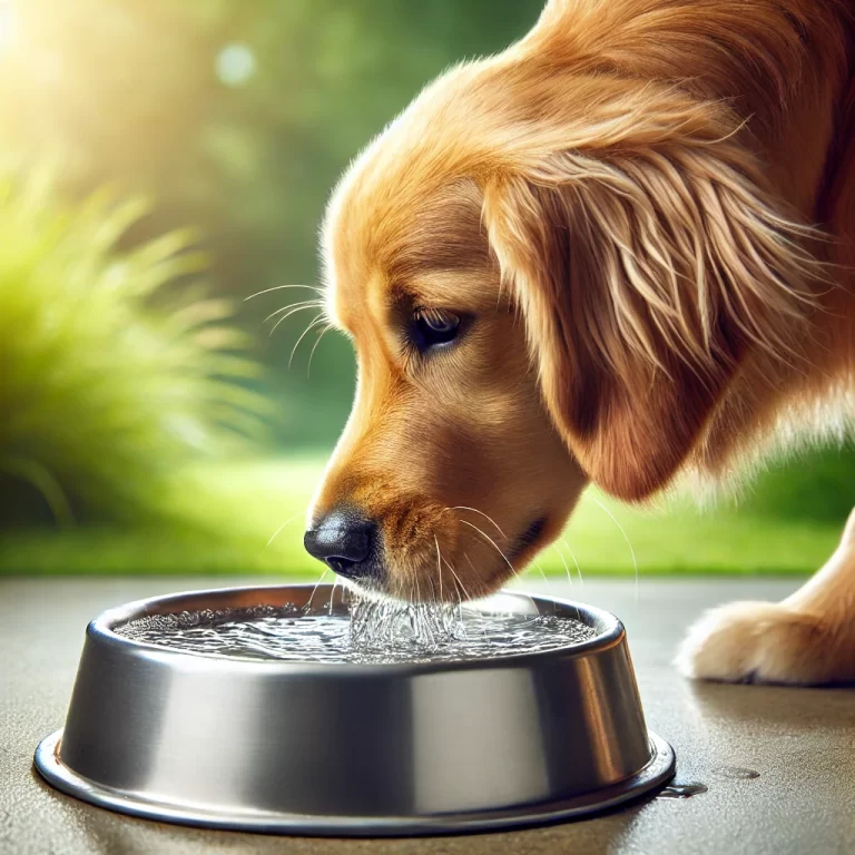 A dog is drinking water