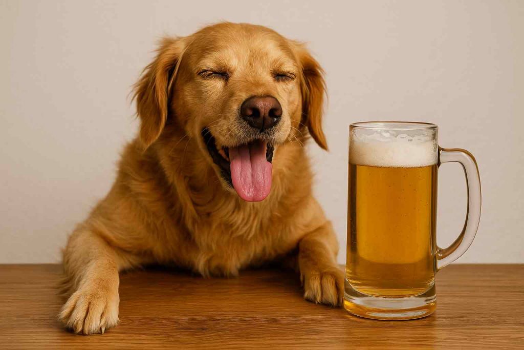 A puppy drunk from drinking beer