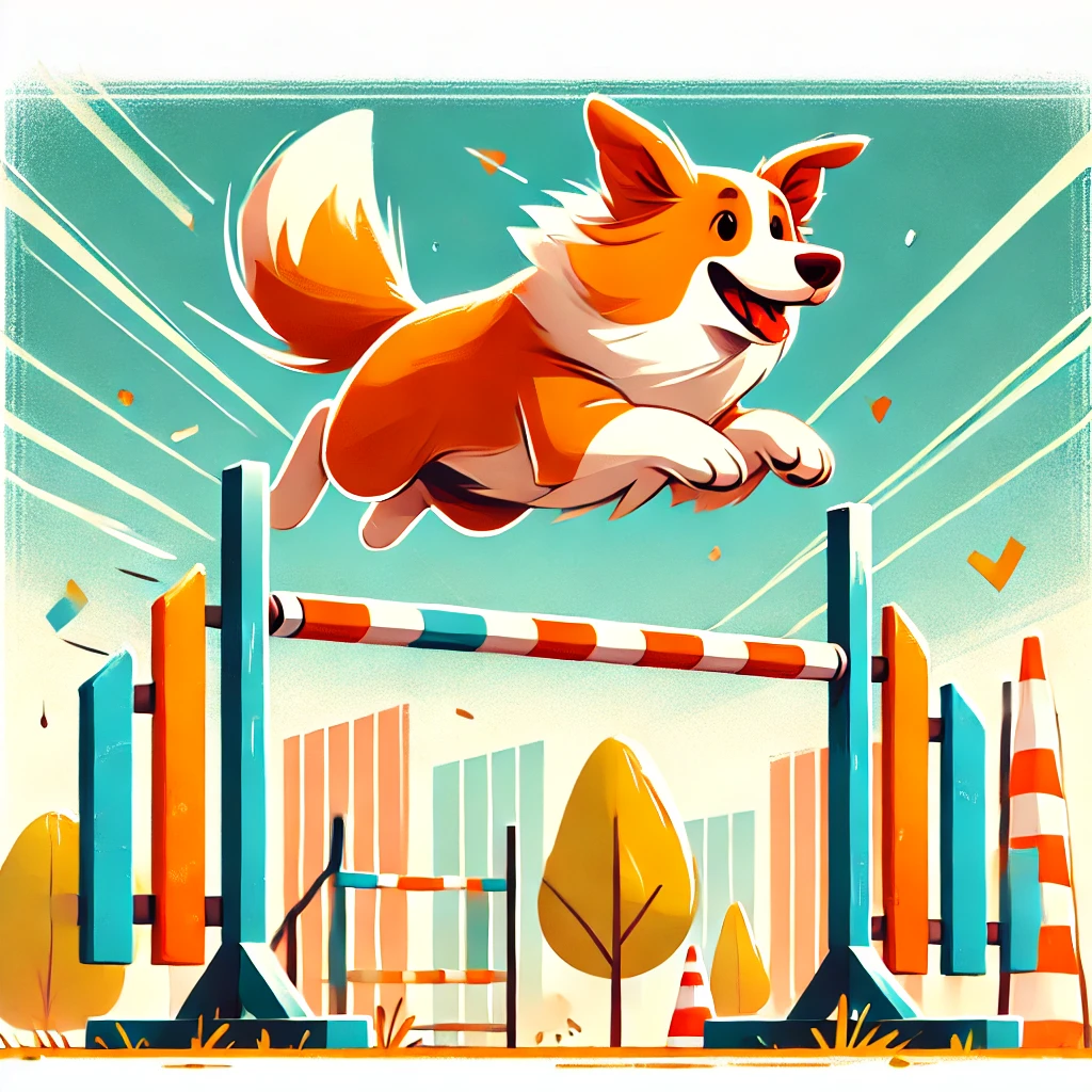 Dog jumping over hurdles