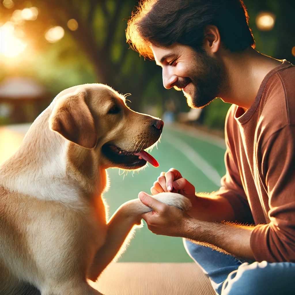 Dog and owner shaking hands
