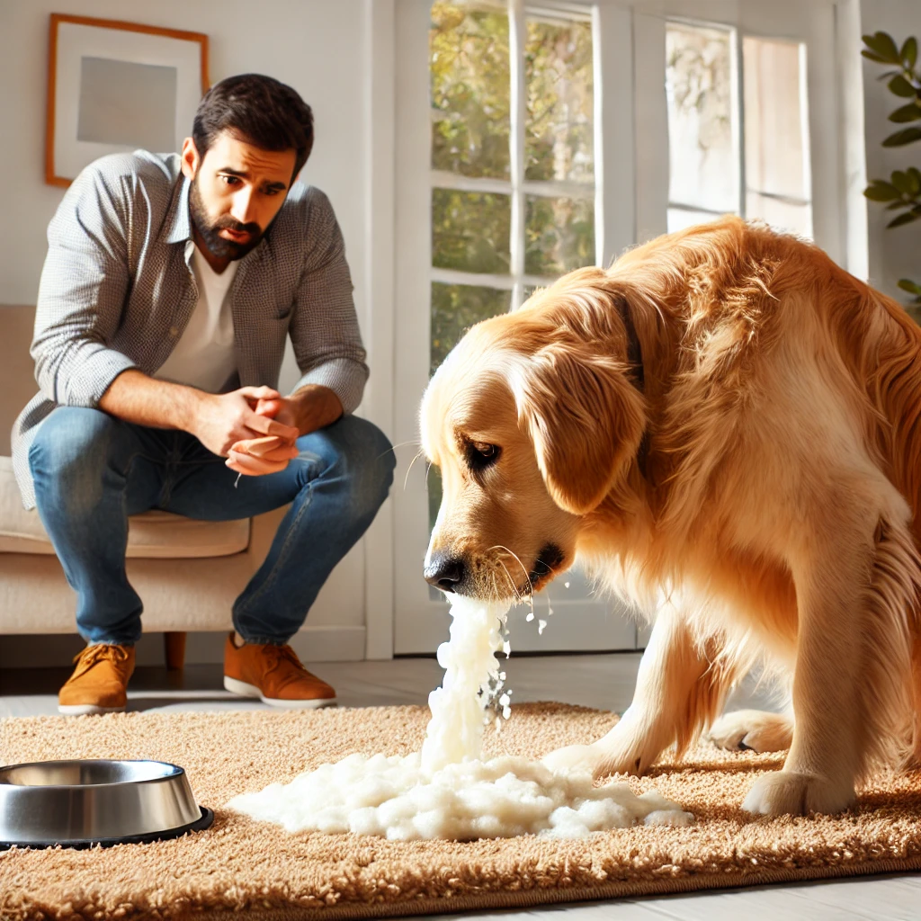 dog throwing up white foam