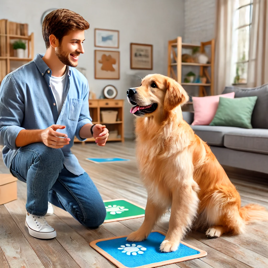 a man training an adult dog