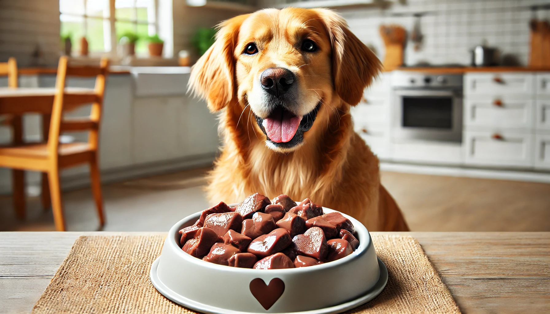 A dog eating beef liver