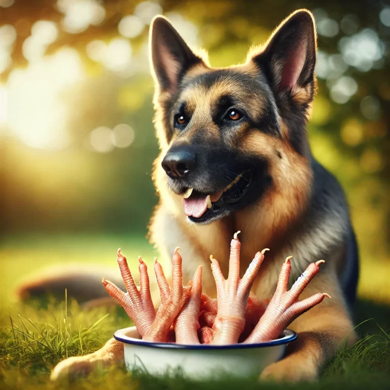 Dog eating chicken feet