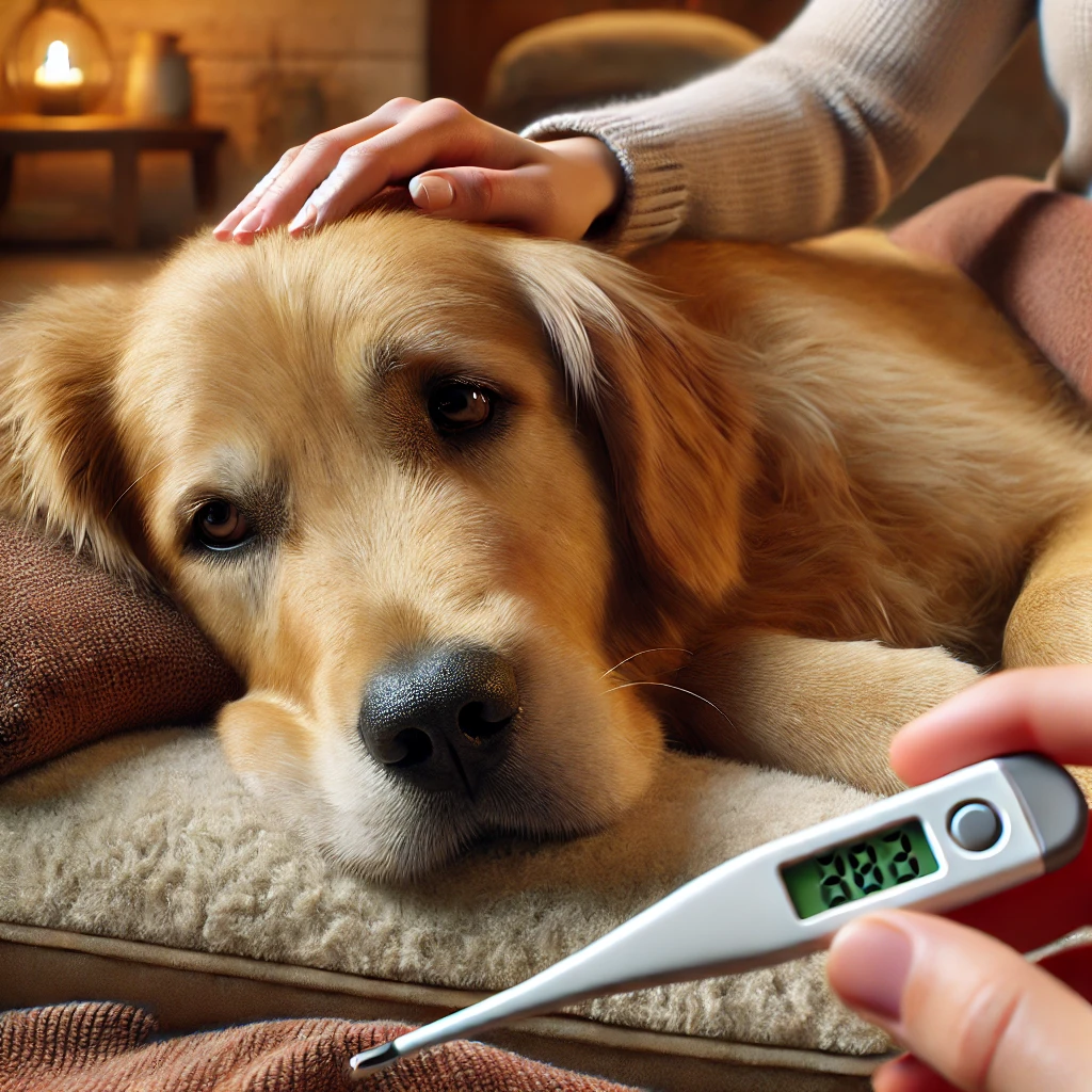Dog is sick with fever and shivering