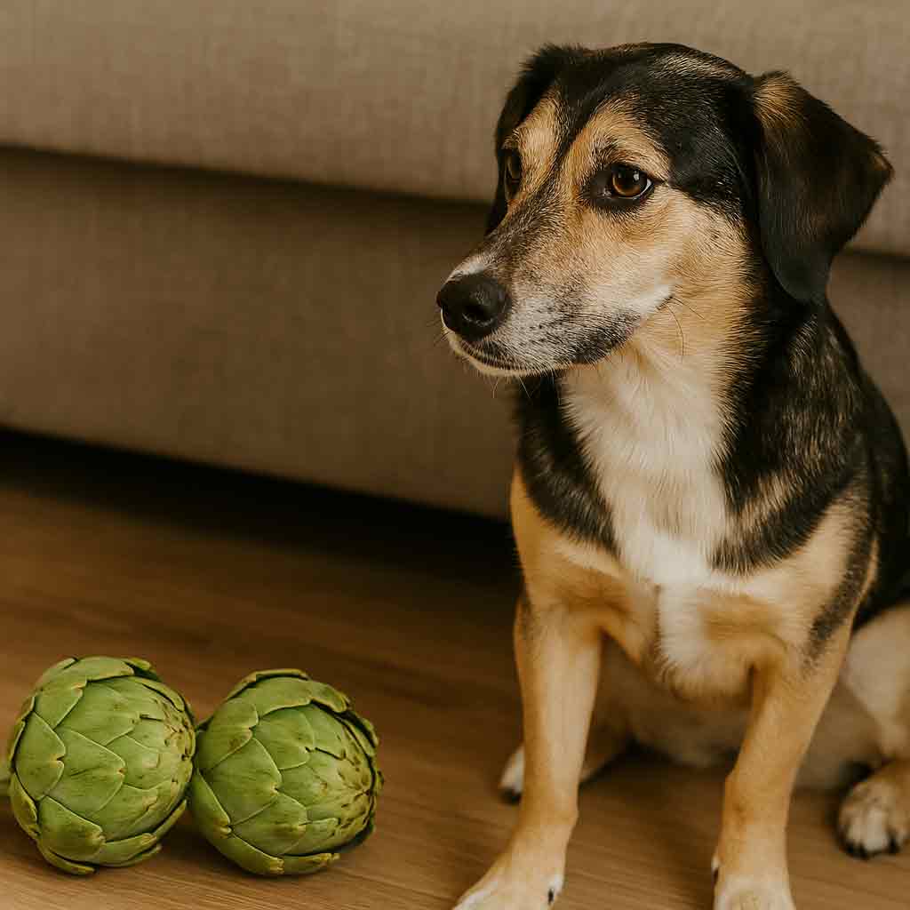 dog and artichokes