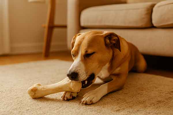 A dog chewing a bone