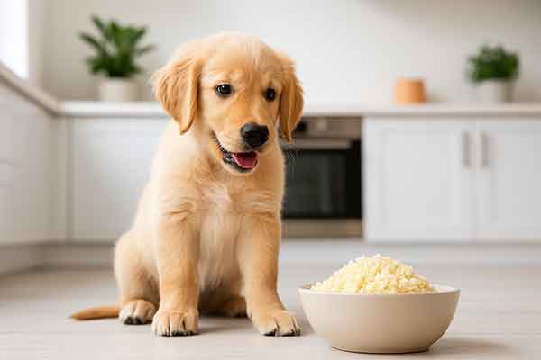 A dog looking at couscous
