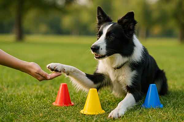 A border collie is completing complex commands