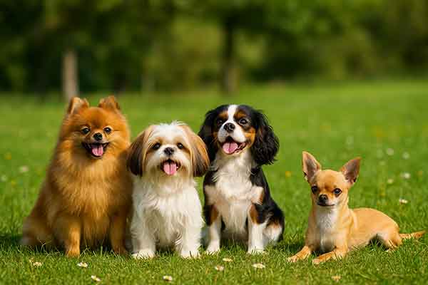 A group of small dogs of different breeds