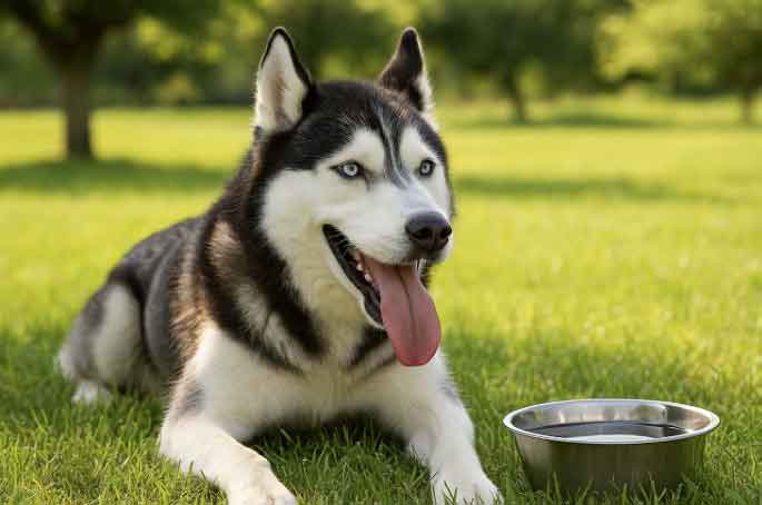 A husky that is about to get heatstroke