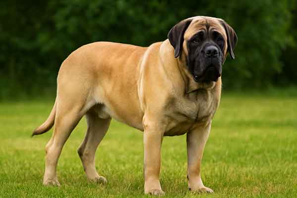 An English Mastiff standing on the grass